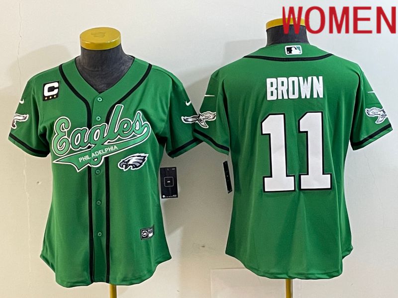 Women Philadelphia Eagles #11 Brown Green Nike 2023 Co Branding Game NFL Jersey style 4->women nfl jersey->Women Jersey